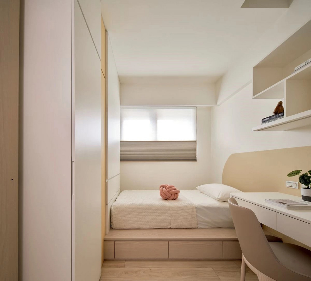 90平米现代简约风三室次卧装修效果图，软装创意设计图