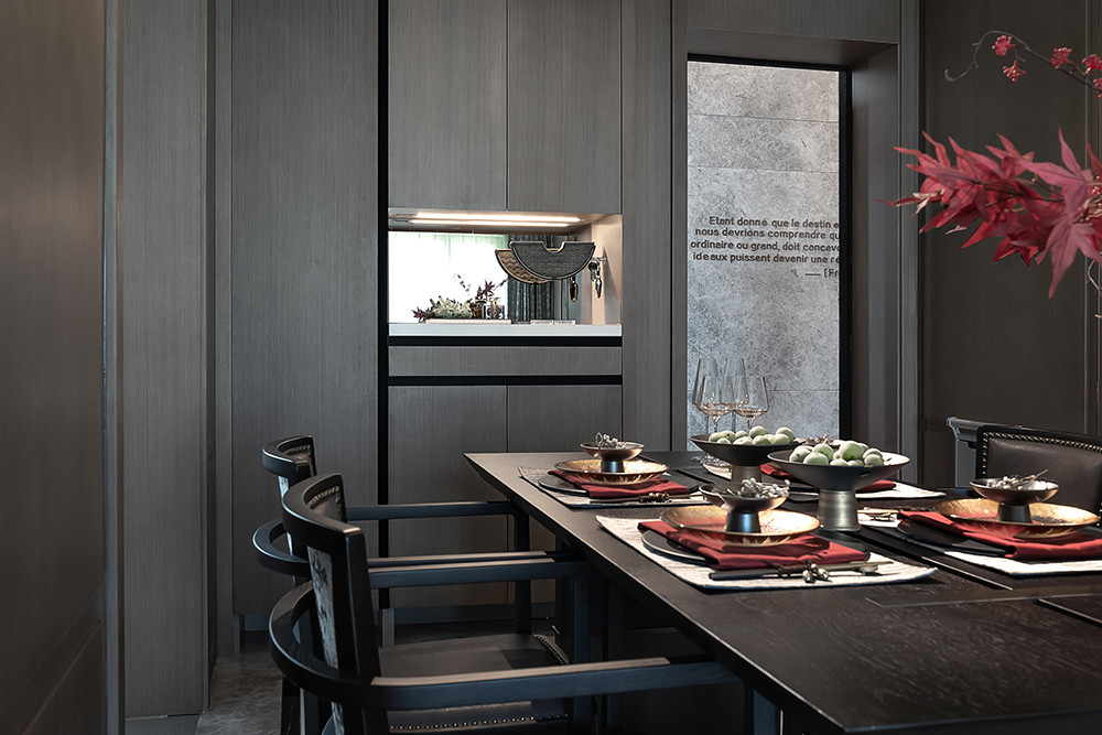 148平米新中式风格五室餐厅装修效果图，收纳柜创意设计图