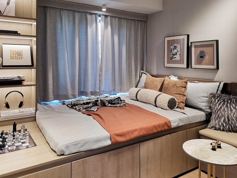 106平米轻奢风格三室卧室装修效果图，软装创意设计图