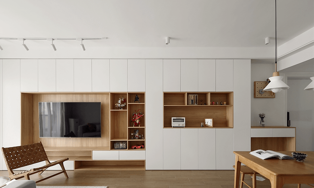 85平米北欧风格三室客厅装修效果图，收纳柜创意设计图