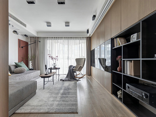 50平米新中式风格三室客厅装修效果图，创意设计图