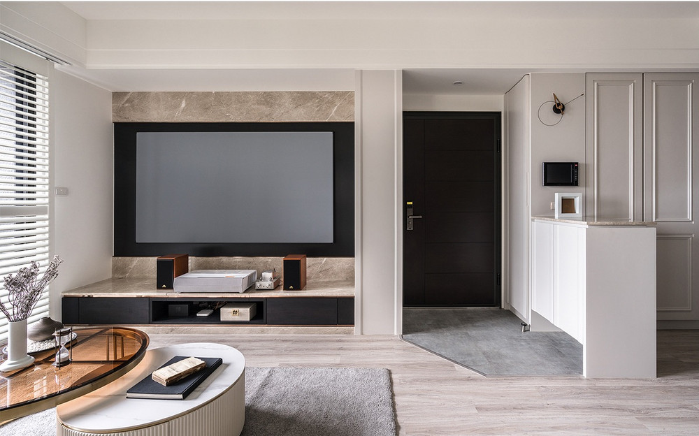 78平米美式风格二室客厅装修效果图，电视墙创意设计图