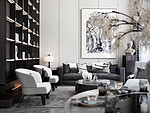 380平米现代简约风别墅客厅装修效果图，书柜创意设计图