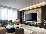 75平米现代简约风三室客厅装修效果图，照片墙创意设计图