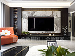 85平米现代简约风三室客厅装修效果图，照片墙创意设计图