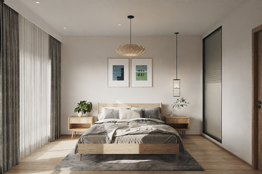 76平米日式风格二室卧室装修效果图，墙面创意设计图
