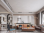 79平米新中式风格四室客厅装修效果图，墙面创意设计图