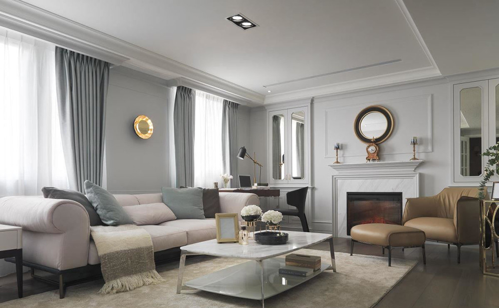 146平米美式风格三室客厅装修效果图，沙发创意设计图