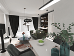 90平米现代简约风三室客厅装修效果图，窗帘创意设计图