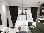 90平米现代简约风三室客厅装修效果图，窗帘创意设计图