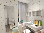 83平米现代简约风三室儿童房装修效果图，书柜创意设计图