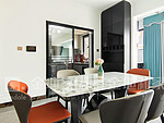 104平米现代简约风三室餐厅装修效果图，餐桌创意设计图