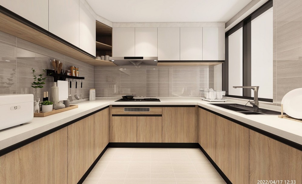 88平米轻奢风格三室厨房装修效果图，橱柜创意设计图