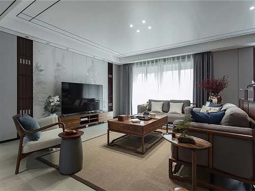 50平米新中式风格四室客厅装修效果图，创意设计图