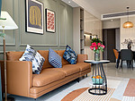 68平米轻奢风格三室客厅装修效果图，墙面创意设计图