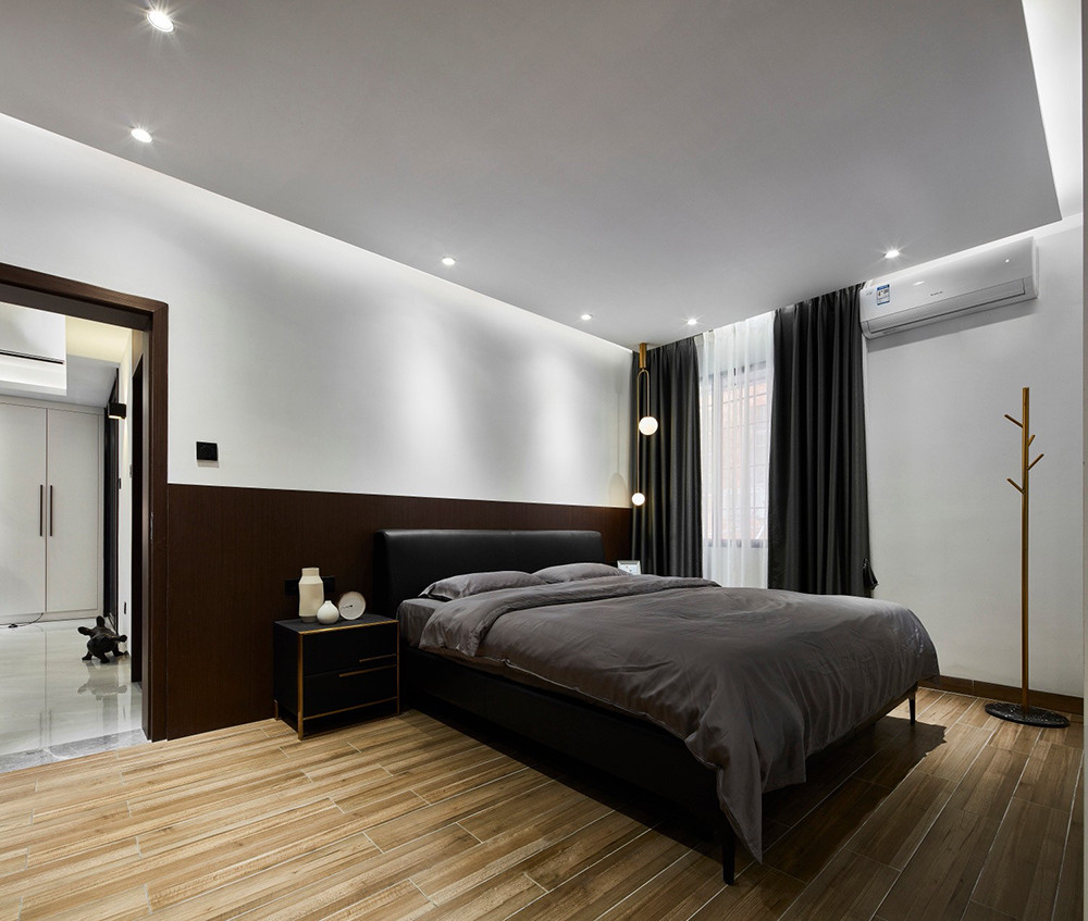 109平米现代简约风三室卧室装修效果图，地板创意设计图