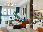 68平米轻奢风格三室客厅装修效果图，背景墙创意设计图