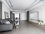 105平米现代简约风三室客厅装修效果图，地板创意设计图