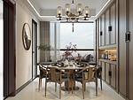 50平米新中式风格三室餐厅装修效果图，餐桌创意设计图