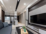 90平米混搭风格三室客厅装修效果图，电视墙创意设计图