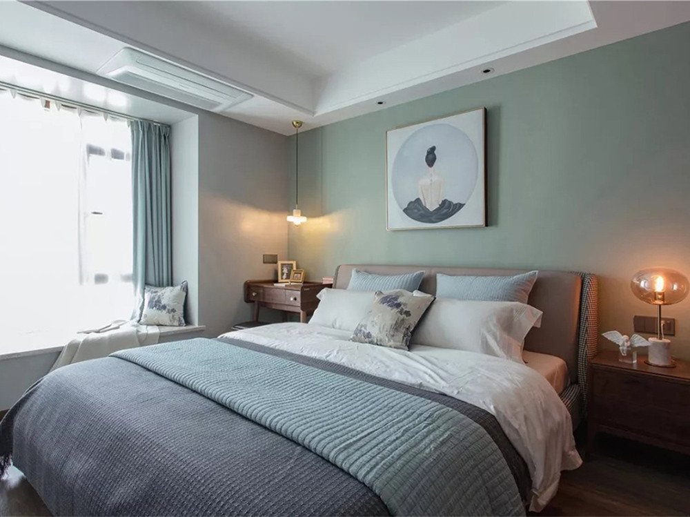159平米新中式风格四室卧室装修效果图，飘窗创意设计图