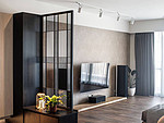 144平米混搭风格三室客厅装修效果图，背景墙创意设计图