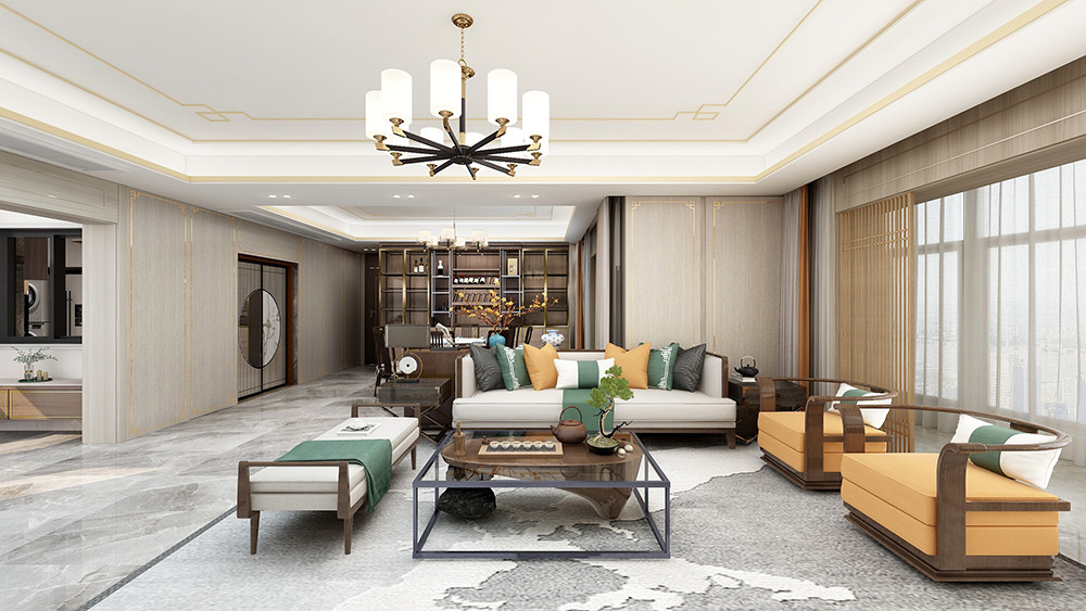266平米轻奢风格五室客厅装修效果图，沙发创意设计图