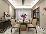 93平米新中式风格三室餐厅装修效果图，餐桌创意设计图