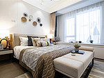 87平米新中式风格三室卧室装修效果图，背景墙创意设计图