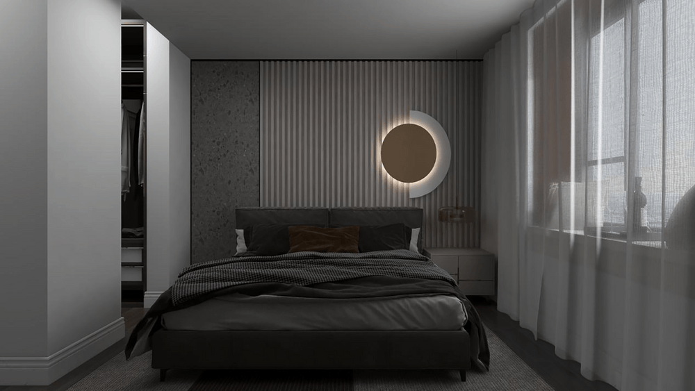 110平米现代简约风三室卧室装修效果图，背景墙创意设计图