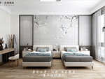 95平米现代简约风别墅卧室装修效果图，背景墙创意设计图
