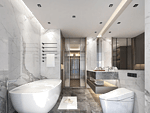 138平米轻奢风格四室卫生间装修效果图，盥洗区创意设计图