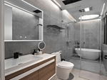 127平米现代简约风别墅卫生间装修效果图，隔断创意设计图