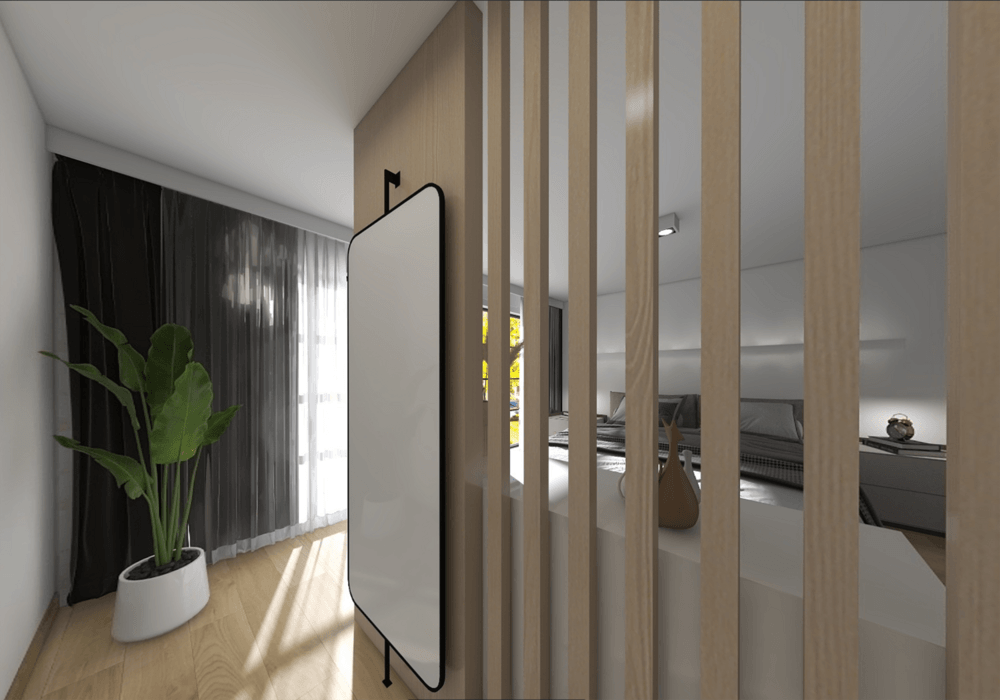 65平米现代简约风二室休闲室装修效果图，隔断创意设计图